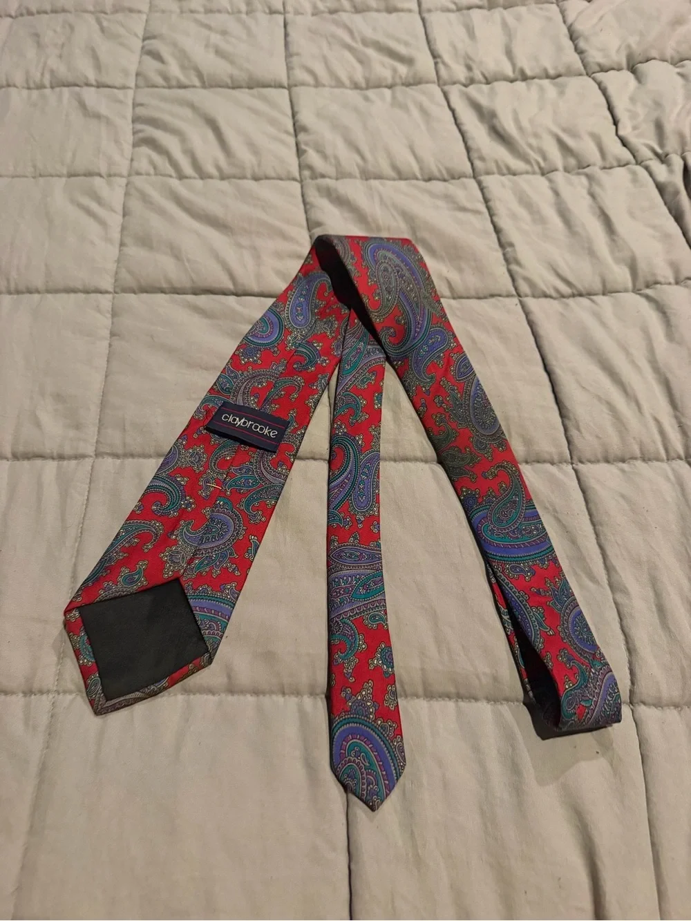 Men's Red Paisley Silk-Effect Tie with Blue and Green Paisley Motif